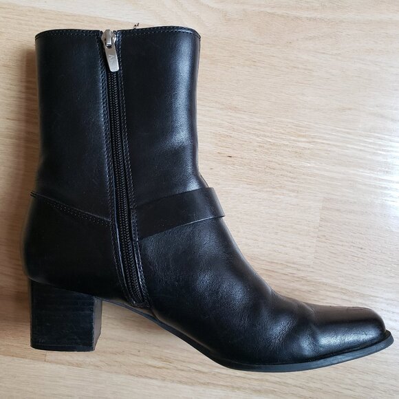 AK Forever Anne Klein I Flex Black Genuine Leather Zip Ankle Boots - Size 8 M - Picture 9 of 12